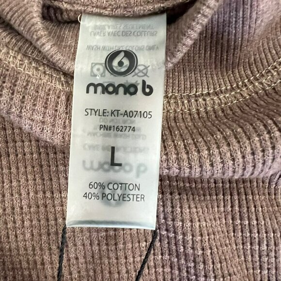 Mono B Women's Long Sleeve Mock Neck Ribbed Top Brown Size Large Vented Sides - Picture 8 of 8